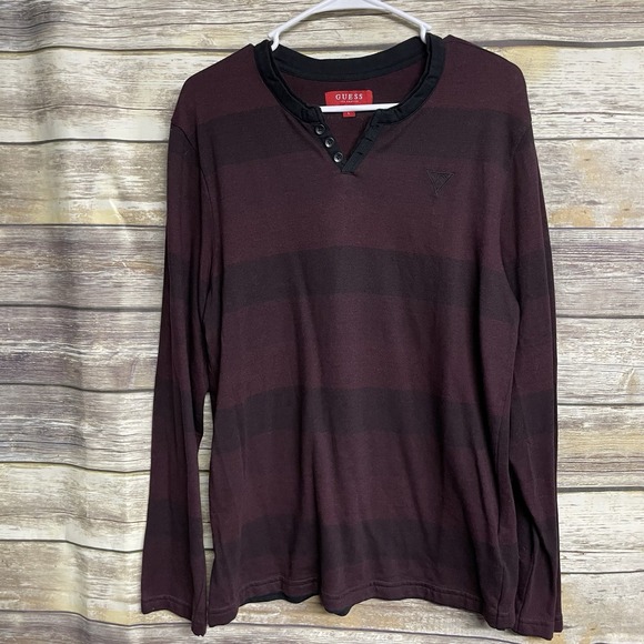 Guess Los Angeles Bold Strips Long Sleeve Soft 3 Button Shirt Men's Large - Picture 1 of 5